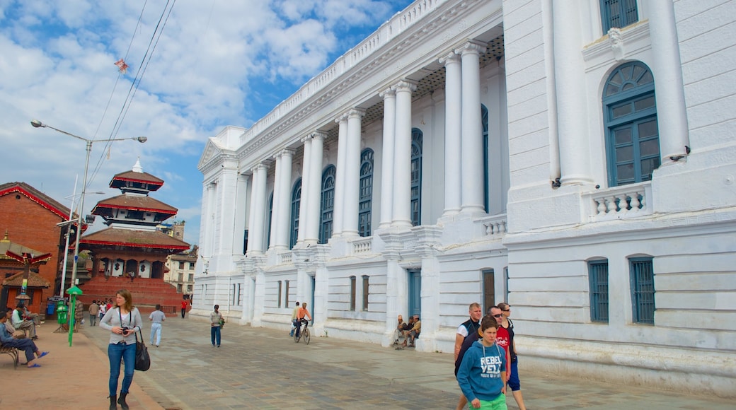 Kathmandu Durbar Square which includes a square or plaza as well as a small group of people