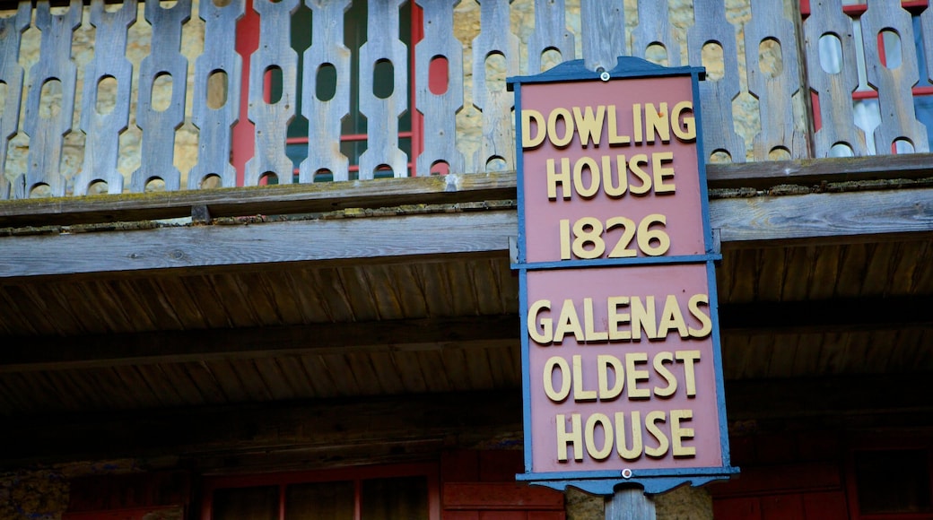 Galena showing signage, a house and heritage elements