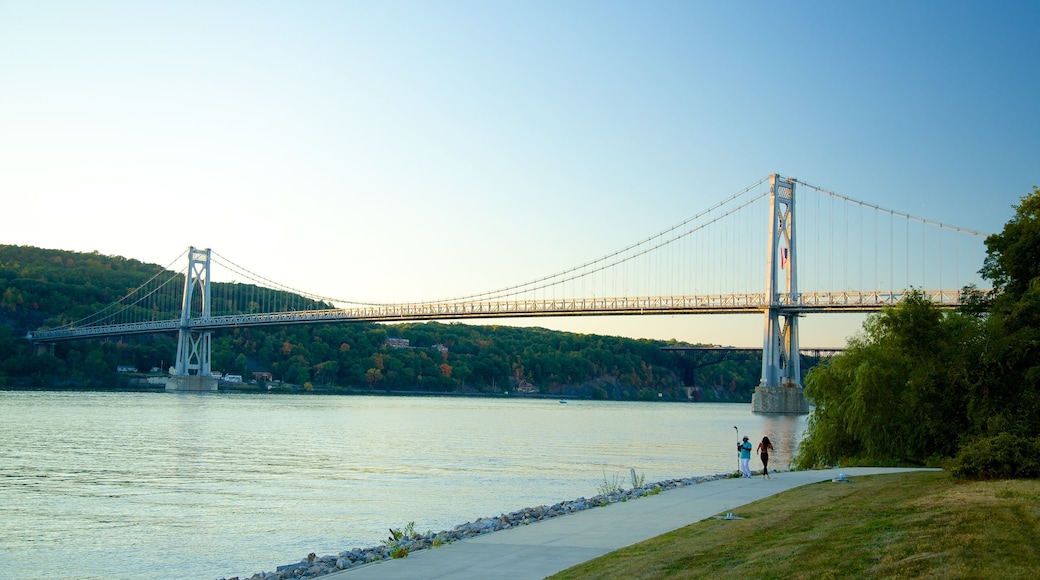 Mid-Hudson Bridge showing a river or creek, a bridge and a park