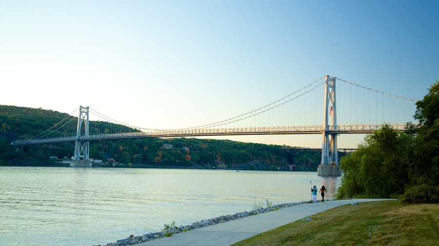 Mid-Hudson Bridge showing a river or creek, a bridge and a garden