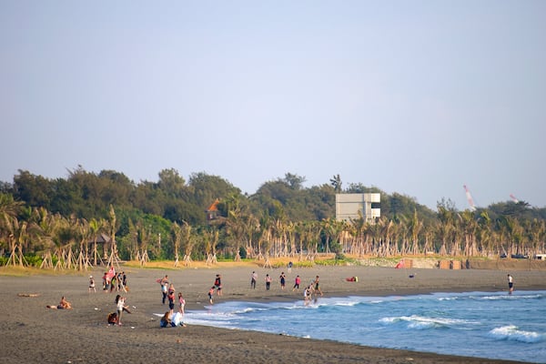 Cijin Seaside Park which includes a beach as well as a small group of people