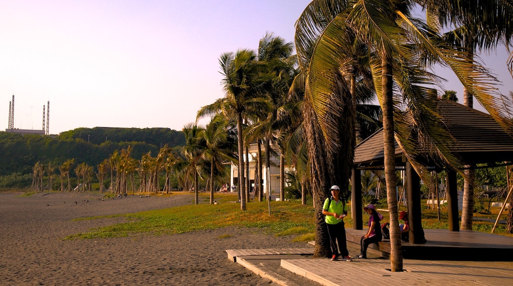 Cijin Seaside Park showing tropical scenes and a beach