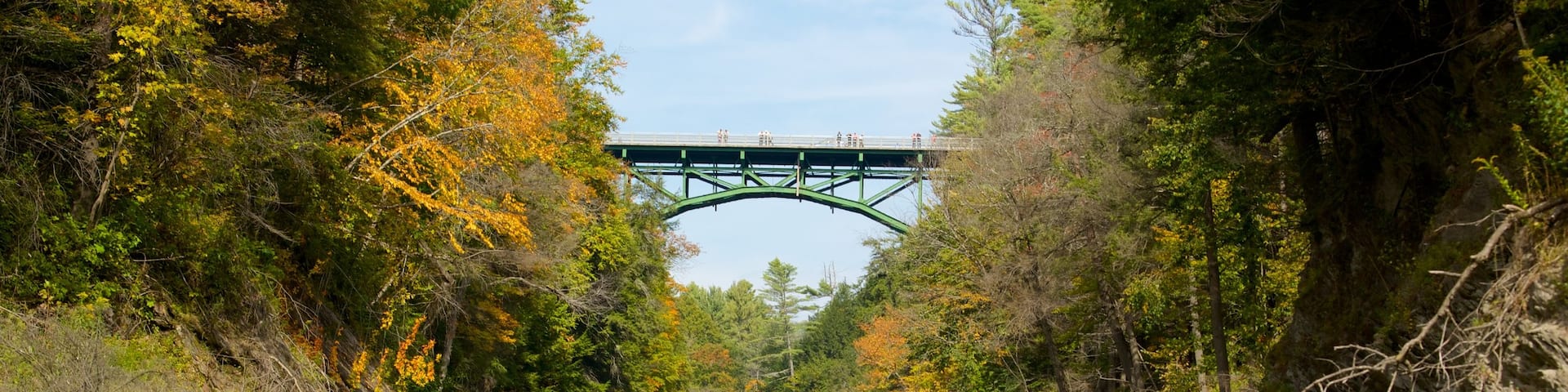 Quechee showing a bridge, a river or creek and forests