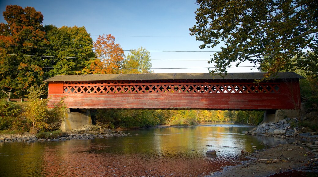 Southern Vermont che include ponte, paesaggi rilassanti e fiume o ruscello