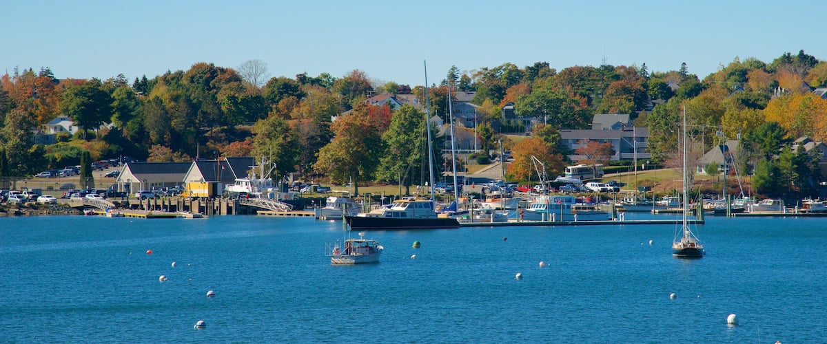 Northeast Harbor showing a bay or harbor