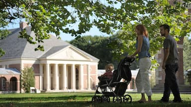 Saratoga Springs showing a park as well as a family