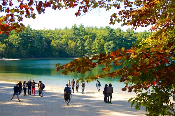 Walden Pond mit einem See oder Wasserstelle sowie kleine Menschengruppe
