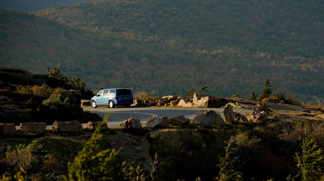 Cadillac Mountain showing vehicle touring and mountains