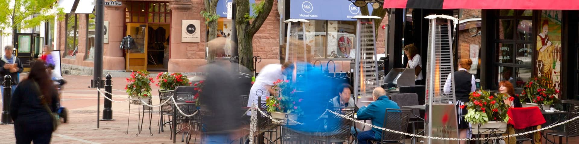Church Street Marketplace featuring street scenes, markets and outdoor eating
