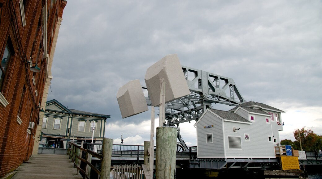 Mystic River Bascule Bridge showing a bridge and a marina