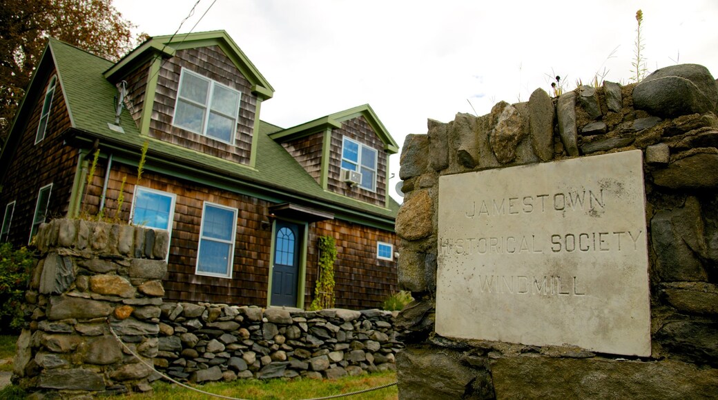 Jamestown Windmill showing heritage architecture and signage