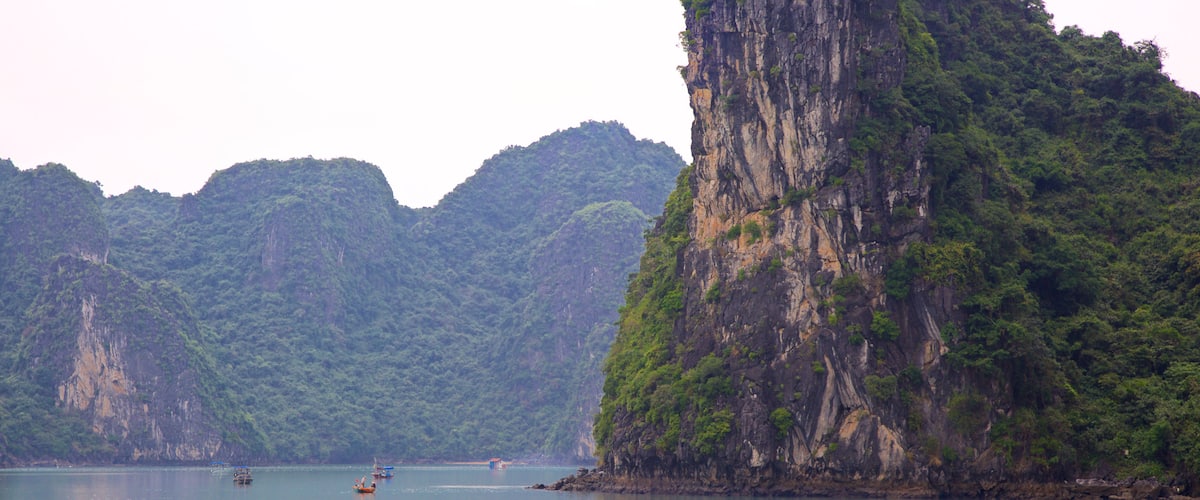 Halong Bay showing a bay or harbour and mountains