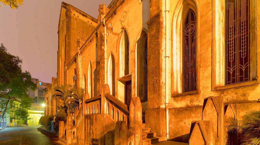 St. Joseph Cathedral featuring heritage architecture and night scenes