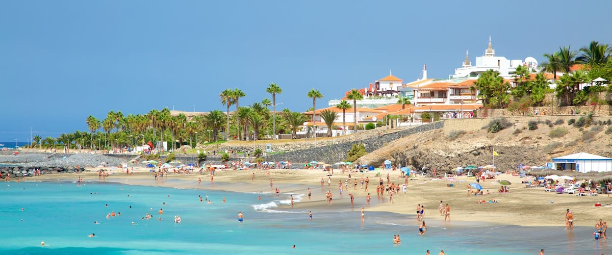 Playa Del Duque que incluye vistas generales de la costa, una playa y natación