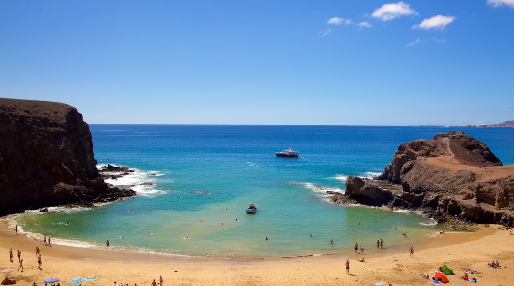 Papagayo Beach which includes a sandy beach, rocky coastline and general coastal views