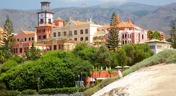 Del Duque Beach showing a beach and a city