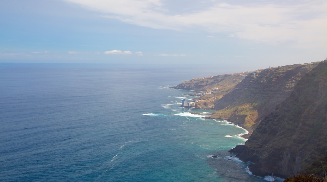 Sauzal que incluye costa rocosa, montañas y vistas generales de la costa