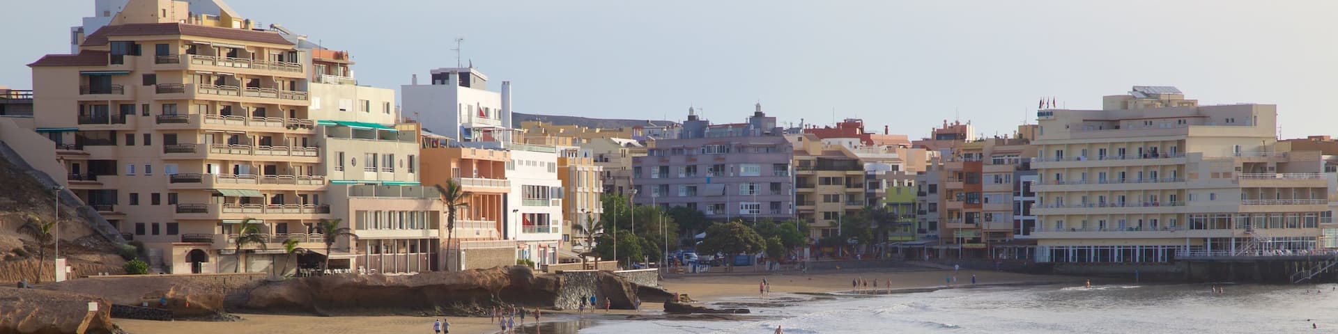El Medano Beach which includes a beach, a coastal town and general coastal views