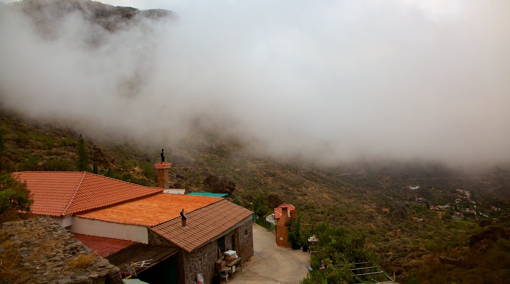 Roque Nublo inclusief mist of nevel en een huis