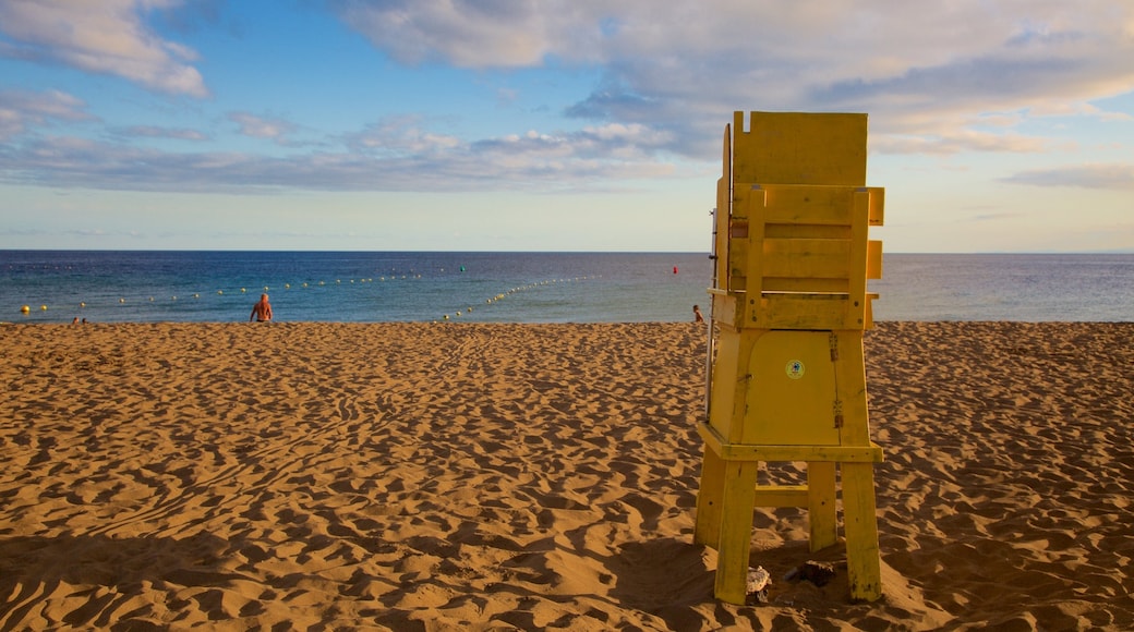 Puerto del Carmen Beach showing general coastal views, a sandy beach and a sunset