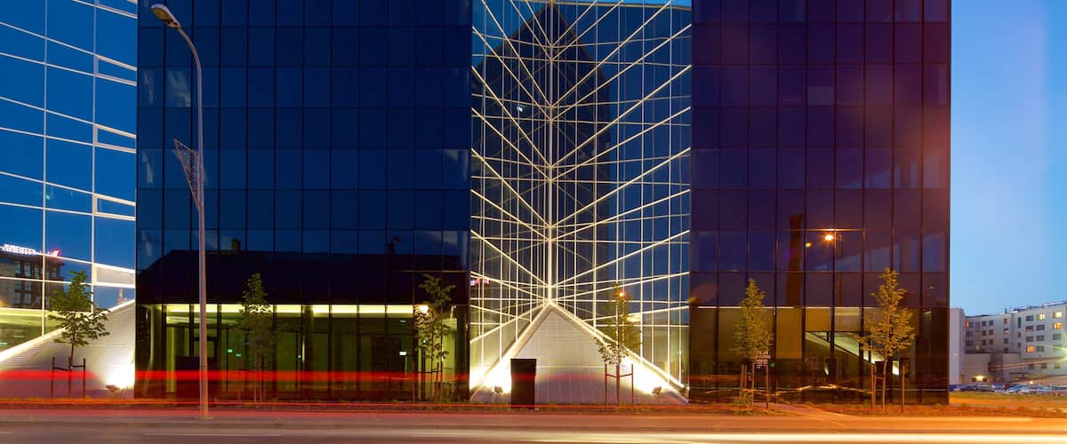 Rottermann Quarter featuring night scenes and modern architecture