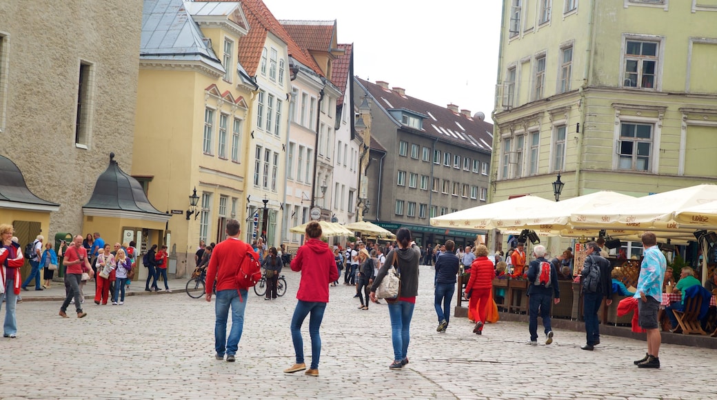 Raekoja Plats fasiliteter samt historisk arkitektur i tillegg til en stor gruppe med mennesker