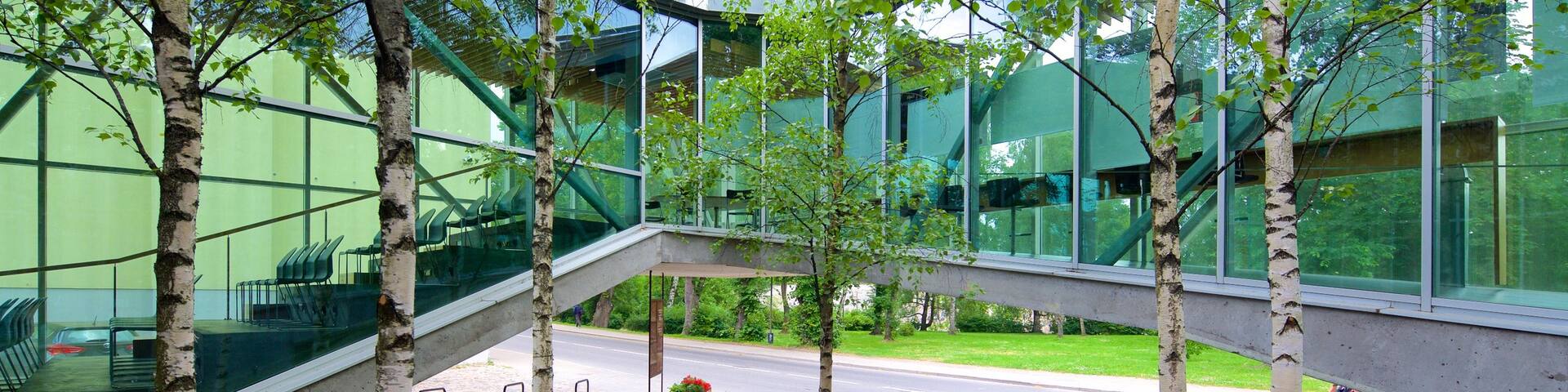 Museum of Occupation showing modern architecture and a park