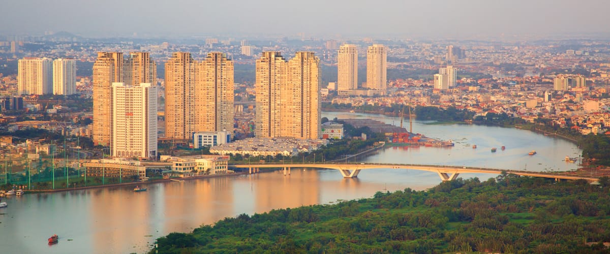 Saigon River featuring skyline, a lake or waterhole and a high rise building