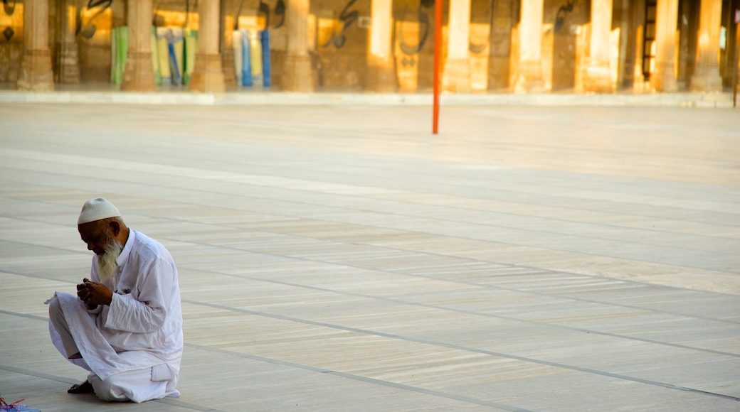 Mesquita de Jama Masjid caracterizando uma praça ou plaza e um spa diário assim como um homem sozinho