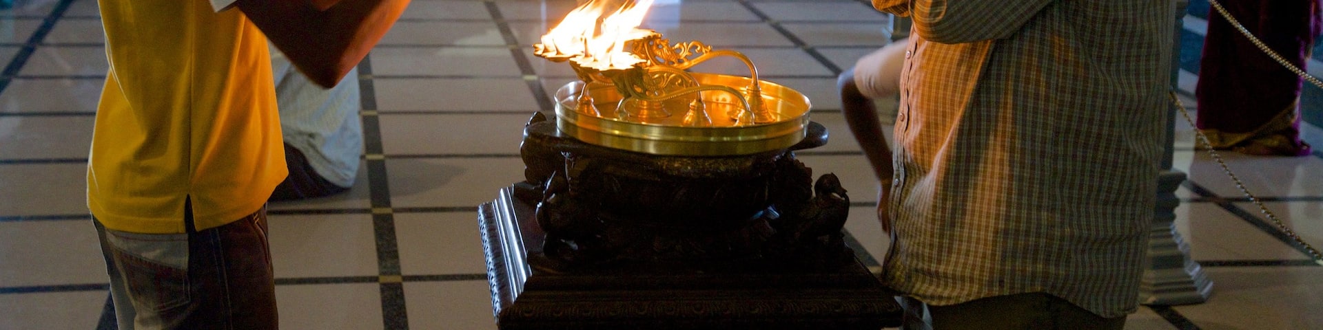 ISKCON Temple which includes religious elements as well as a small group of people