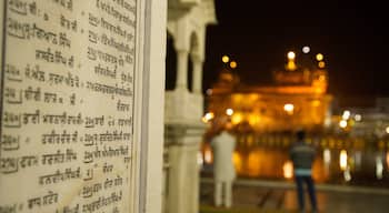 Golden Temple which includes signage and night scenes