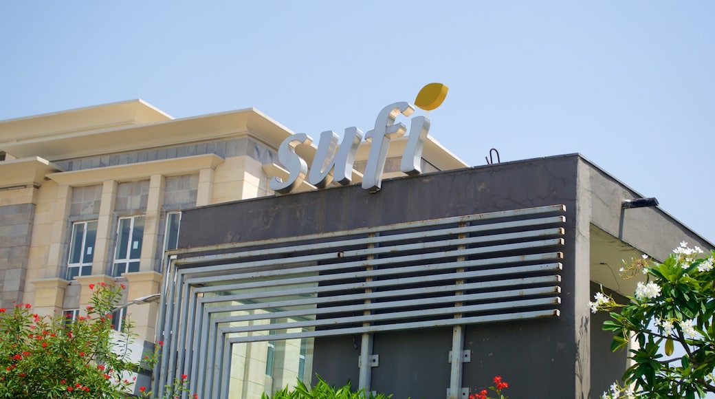 Rajiv Gandhi Chandigarh Technology Park featuring signage and a city