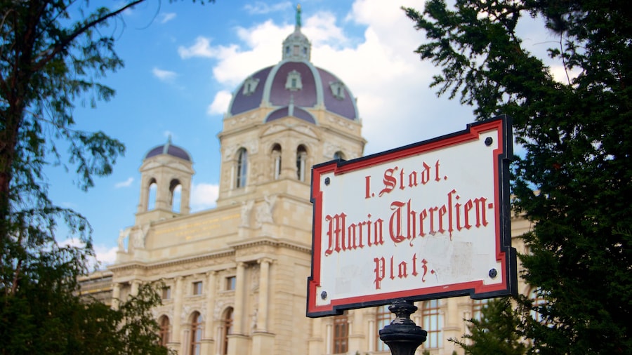 Maria Theresa Square showing heritage architecture and signage