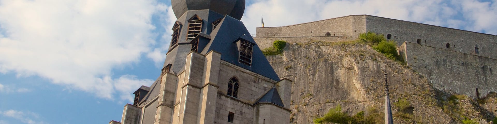 Dinant Cathedral which includes a church or cathedral, religious elements and heritage architecture