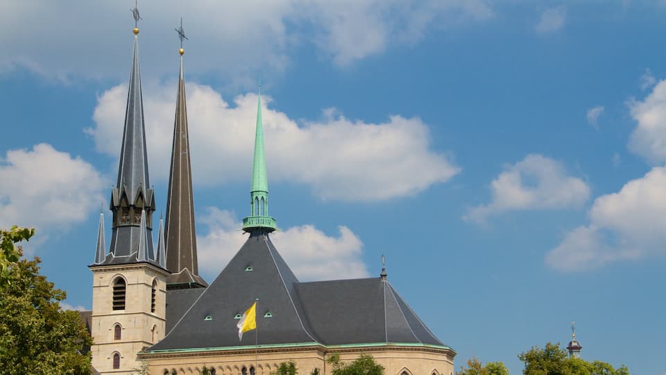 Luxembourg som omfatter historiske bygningsværker og en kirke eller en katedral