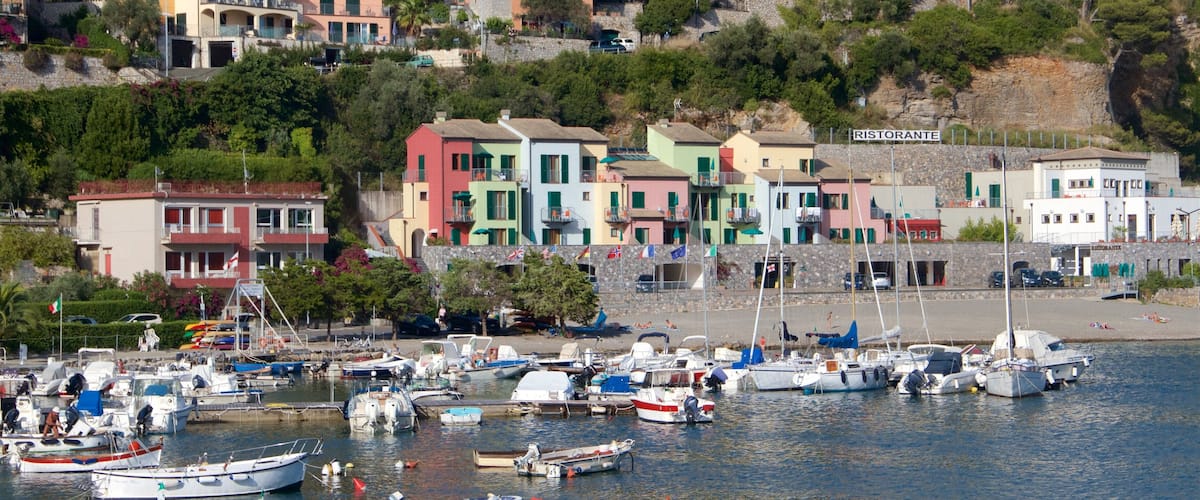Cinque Terre inclusief algemene kustgezichten, een baai of haven en een kuststadje