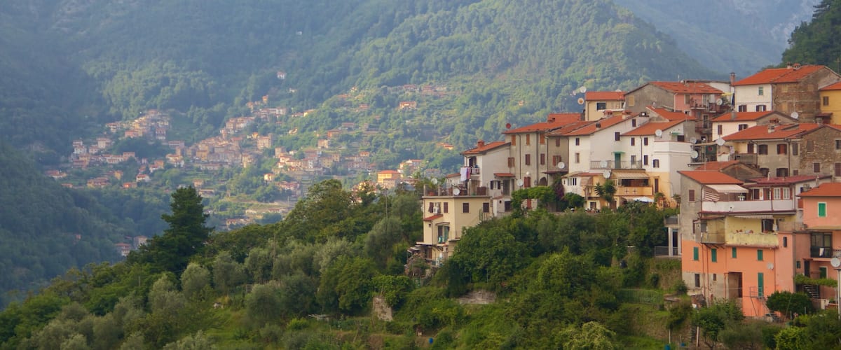 Massa Carrara showing a small town or village and mountains