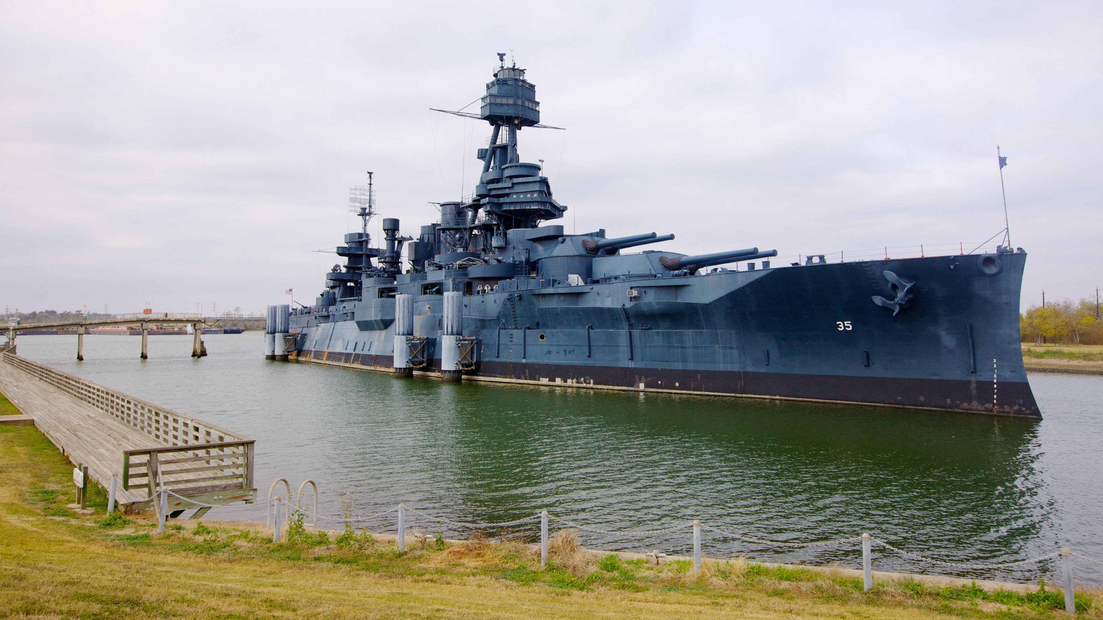 Battleship Texas showing a bay or harbor, a marina and general coastal views