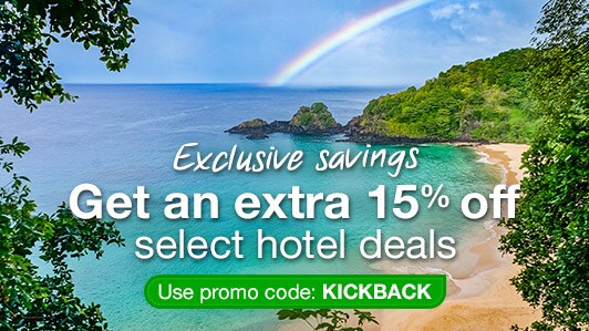 Save 15% on select hotels: KICKBACK