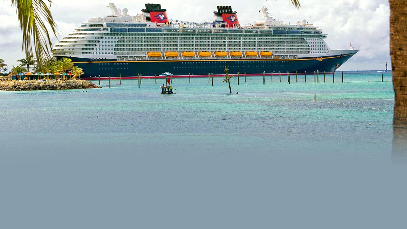 Couple on promenade deck of a cruise ship.