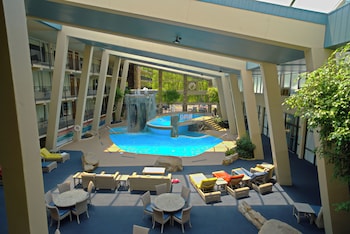 Indoor pool, outdoor pool, sun loungers
