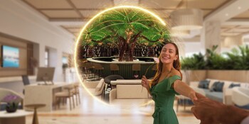 3 つの屋外プール、プール パラソル、サンラウンジャー