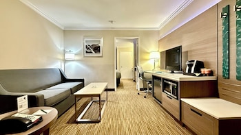 In-room safe, desk, laptop workspace, blackout drapes