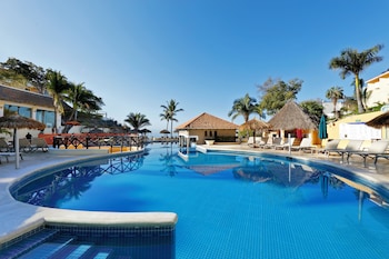 On the beach, sun loungers, beach umbrellas, beach towels