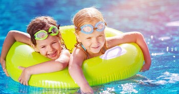 5 outdoor pools, open 9:00 AM to 9:00 PM, pool umbrellas, sun loungers