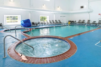 Indoor pool, outdoor pool, pool umbrellas, sun loungers