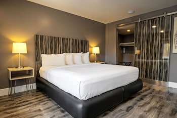 Gold Spike Queen (21 & Over) | Escrivaninha, espaço de trabalho para notebook, cortinas blackout