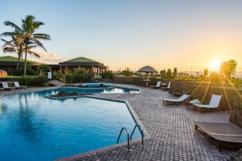 Outdoor pool, pool umbrellas, pool loungers