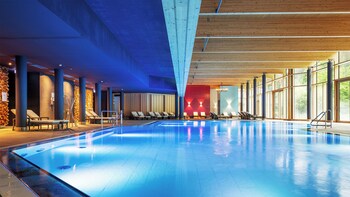 Indoor pool, outdoor pool, sun loungers