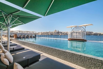 Indoor pool, outdoor pool, pool umbrellas, sun loungers